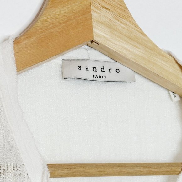 Sandro Paris Linen Cotton Blend White Top Blouse V-Neck Tie Sheer 4 Cottagecore - Picture 10 of 10